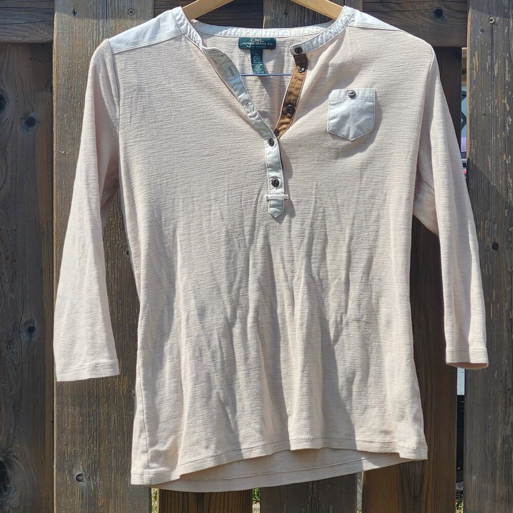 LRL Ralph Lauren Jeans Co. Cream 3/4 Sleeve Tee Henley Women's Medium